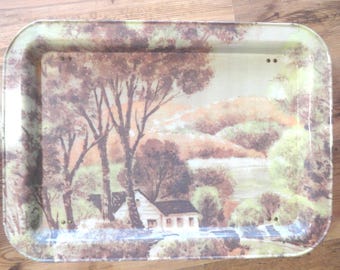 Vintage tv-meubel uit de jaren 70, opklapbaar bedblad met landelijk decor