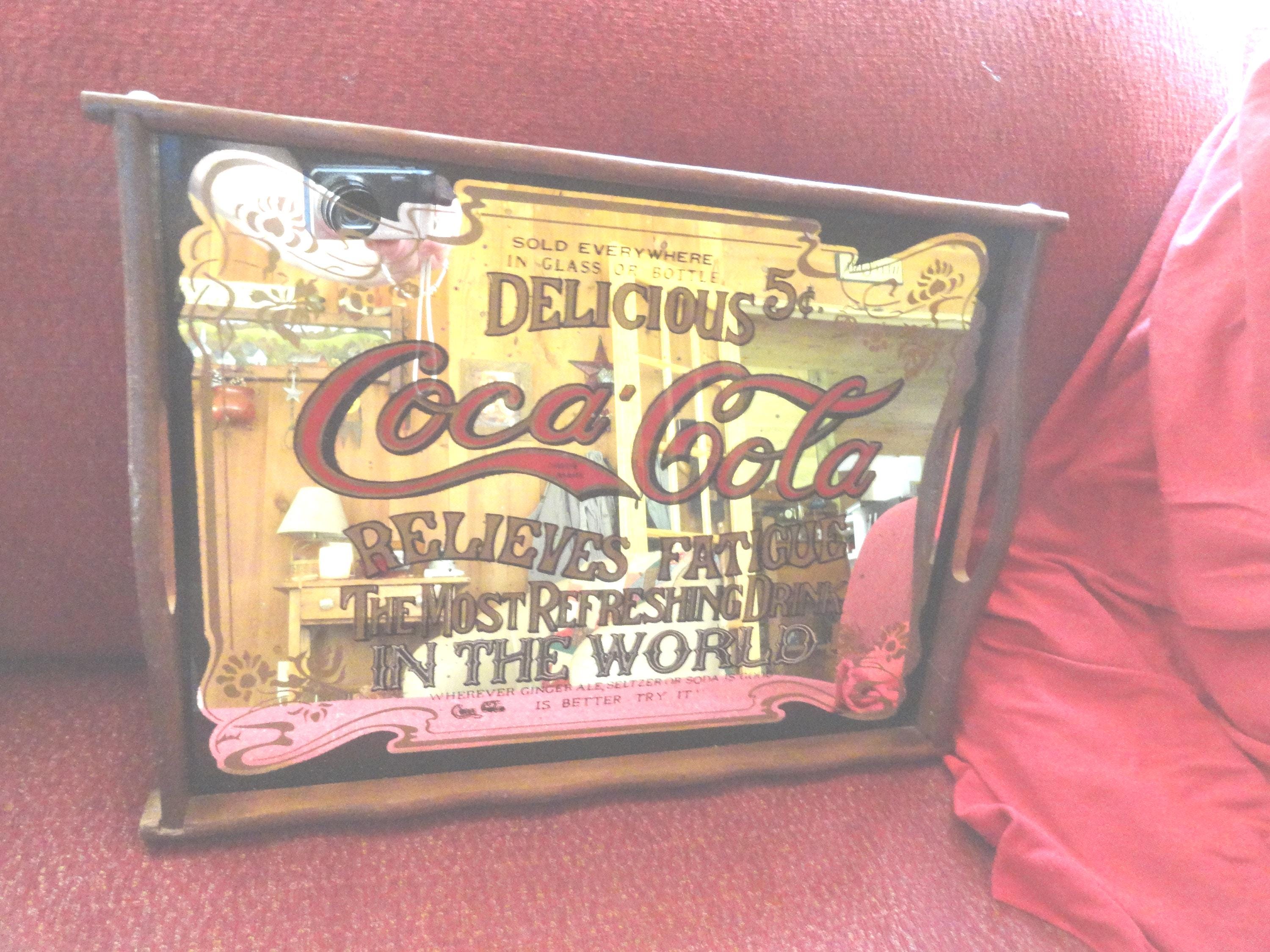 Coca-Cola ミラートレー 取手付き 木製フレーム ヴィンテージ USA Vintage Coca Cola Mirrored Tray With Handles, Coke Home Decor