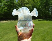 Vintage 1940s to 1950s French Opalescent White Clear Coin Dot Glass Replacement Chimney for Hurricane Electric Lamp Short Stubby Home Decor