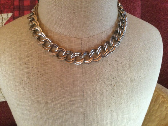 Vintage Women's Double Linked Chain Necklace Silv… - image 3