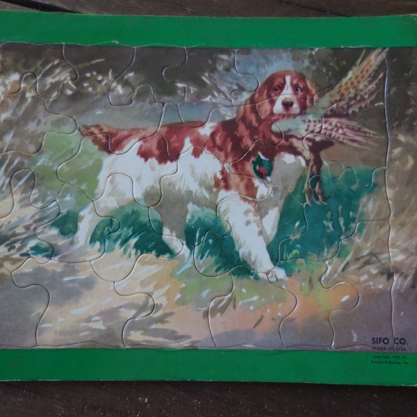 Vintage Cocker Spaniel Dog Puzzle Grosset & Dunlap Pheasant  Sifo Co. Made in the USA 1952 Manly Man Cave 1950s