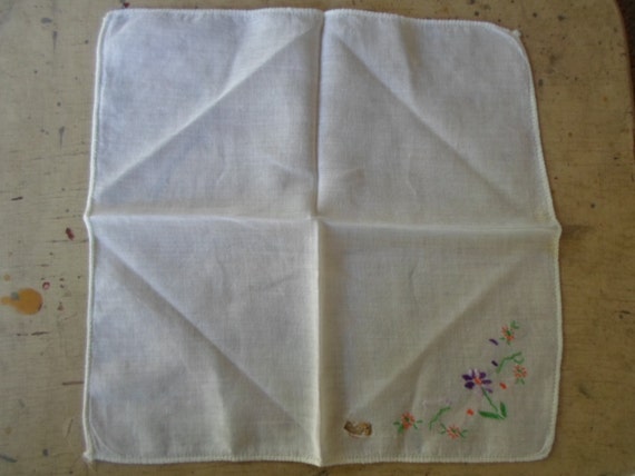 Vintage Ladies Small White & Purple Handkerchief … - image 1