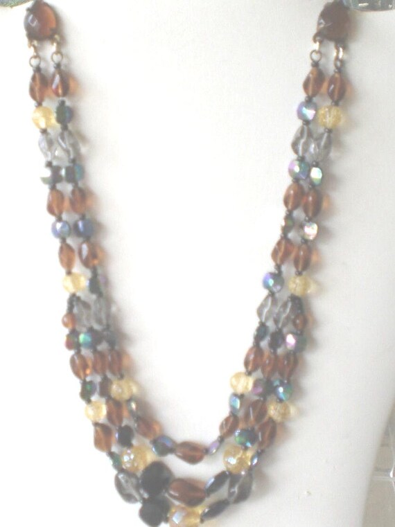 Vintage Brown Glass Bead Necklace 3 Strand 1950s … - image 4