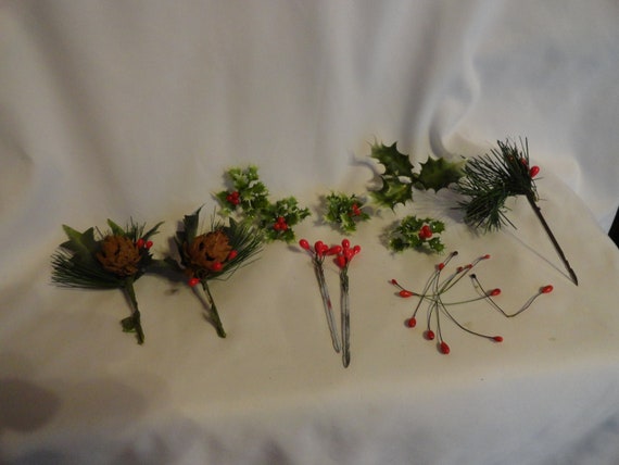 Vintage 1950s 1960s Red & Green Christmas Greenery Picks for