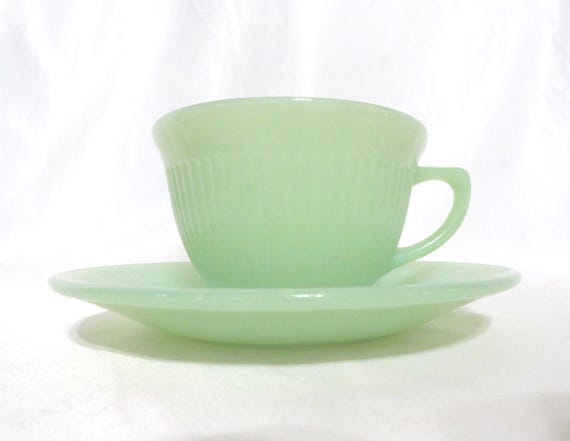 Vintage Fire-king Jadeite Teacup & Saucer Set, Jane Ray, Ribbed - Etsy
