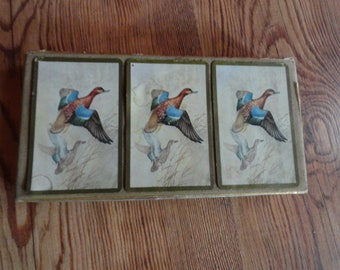 Vintage Congress Triple Pack Playing Cards Ducks 1950s to 1970s Manly Hunter Man Cave Poker Setback Gin Rummy Gold Trim