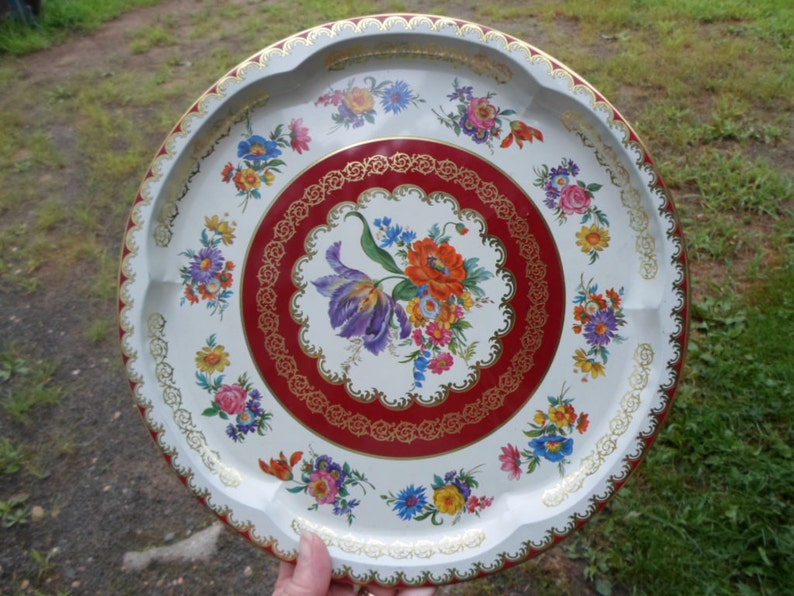 Vintage 1970s Metal Tray Round 11101 Daher Decorated Ware Made Etsy