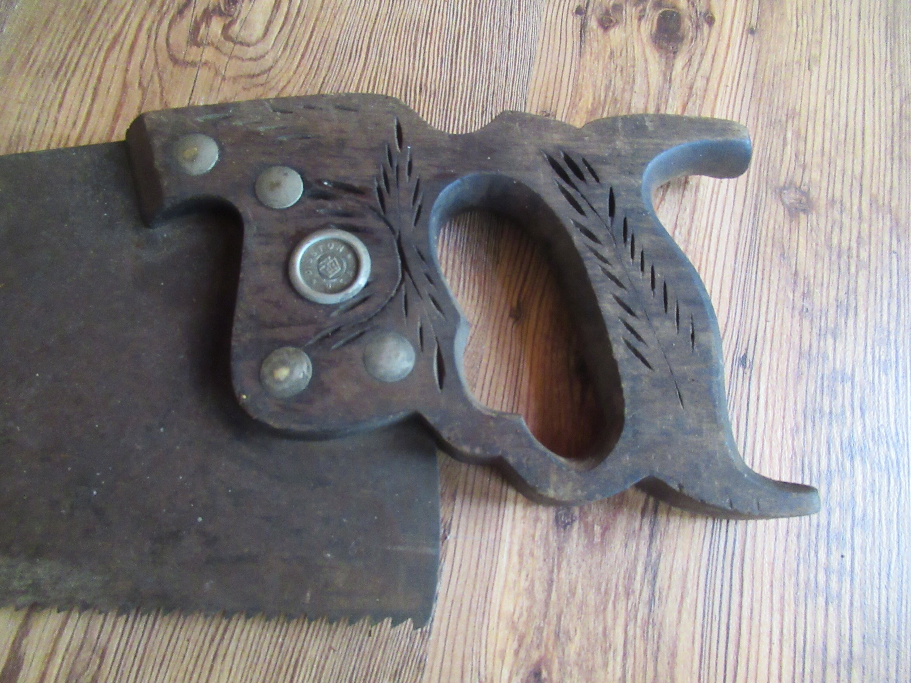 Vintage Disston Wood & Metal Hand Hand Saw USA Made