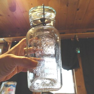 Antique A.G. Smalley & Co. Clear Glass Canning Jar Boston New York Royal Quart Kitchen Wire Bail Aqua Lid Embossed Square 1896 to 1915