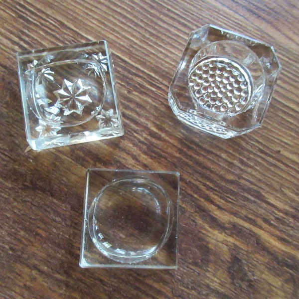 Vintage Clear Glass Square Salt Cellar Salt Dip Dining Choice Bubble Pattern/Stars/Plain Collectible Not Perfect Repurpose/Recycle