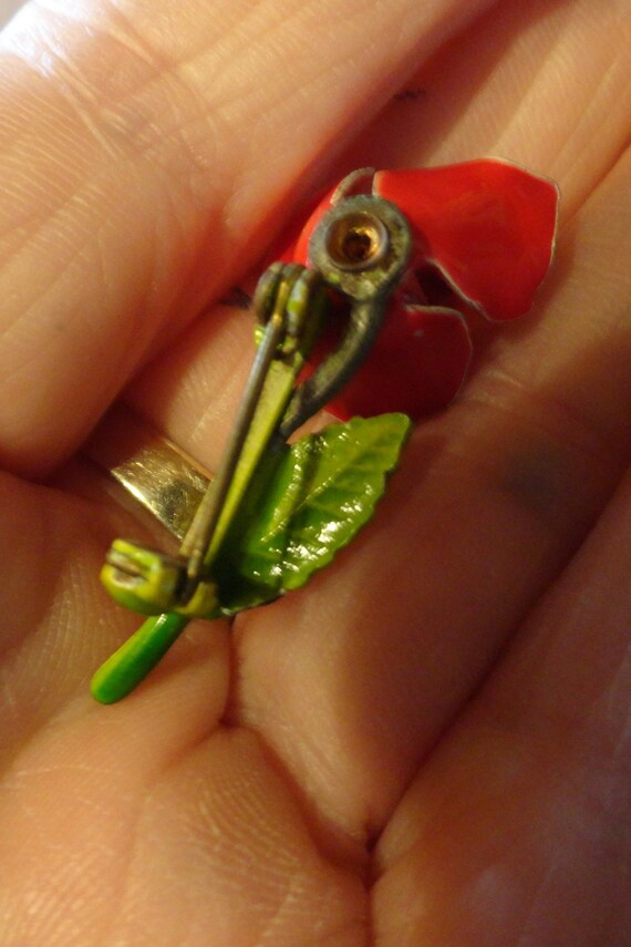 Vintage Women's Red Enamel Rose Bud Pin Tiny Broo… - image 5