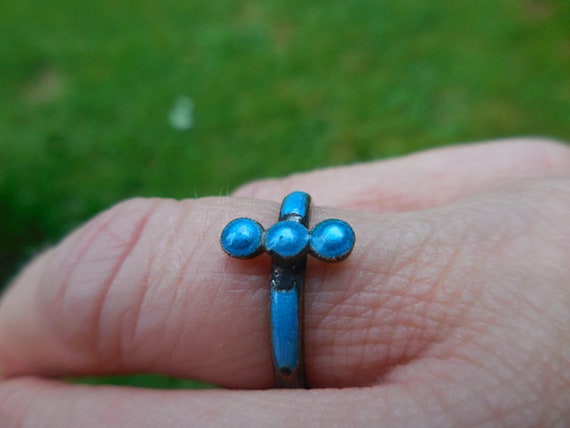 Vintage Women's Blue Enamel Art Deco Era Ring Ste… - image 5