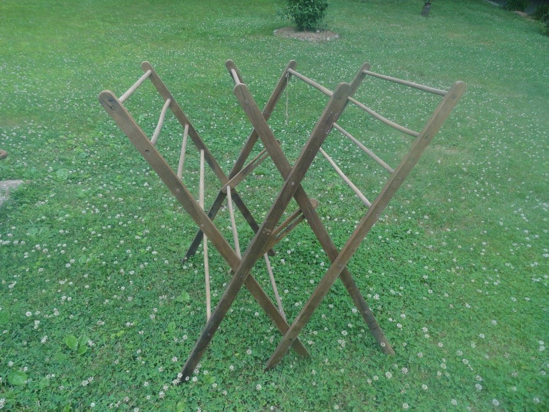 Vintage Wooden Clothes Drying Rack, Large Farmhouse Decor, 1920s