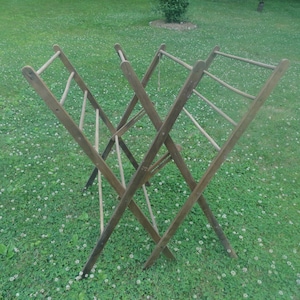 Vintage Wooden Clothes Drying Rack, Large Farmhouse Decor, 1920s