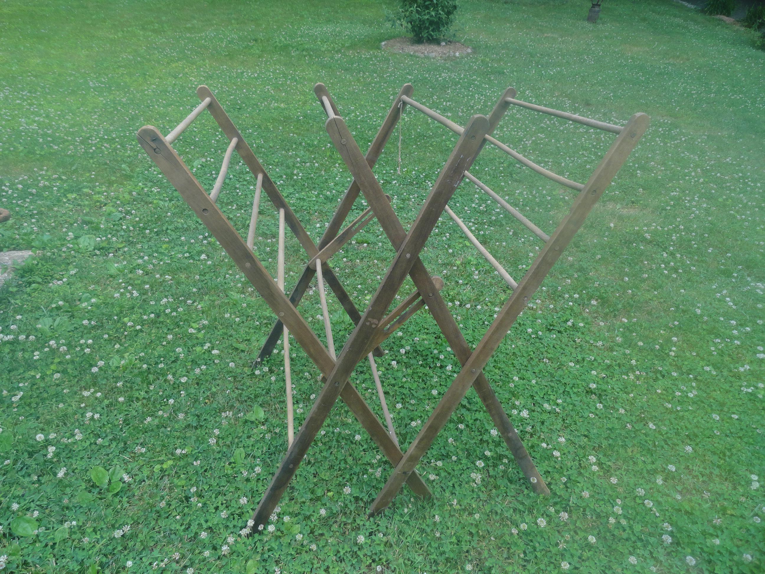 Vintage Wooden Clothes Drying Rack, Large Farmhouse Decor, 1920s