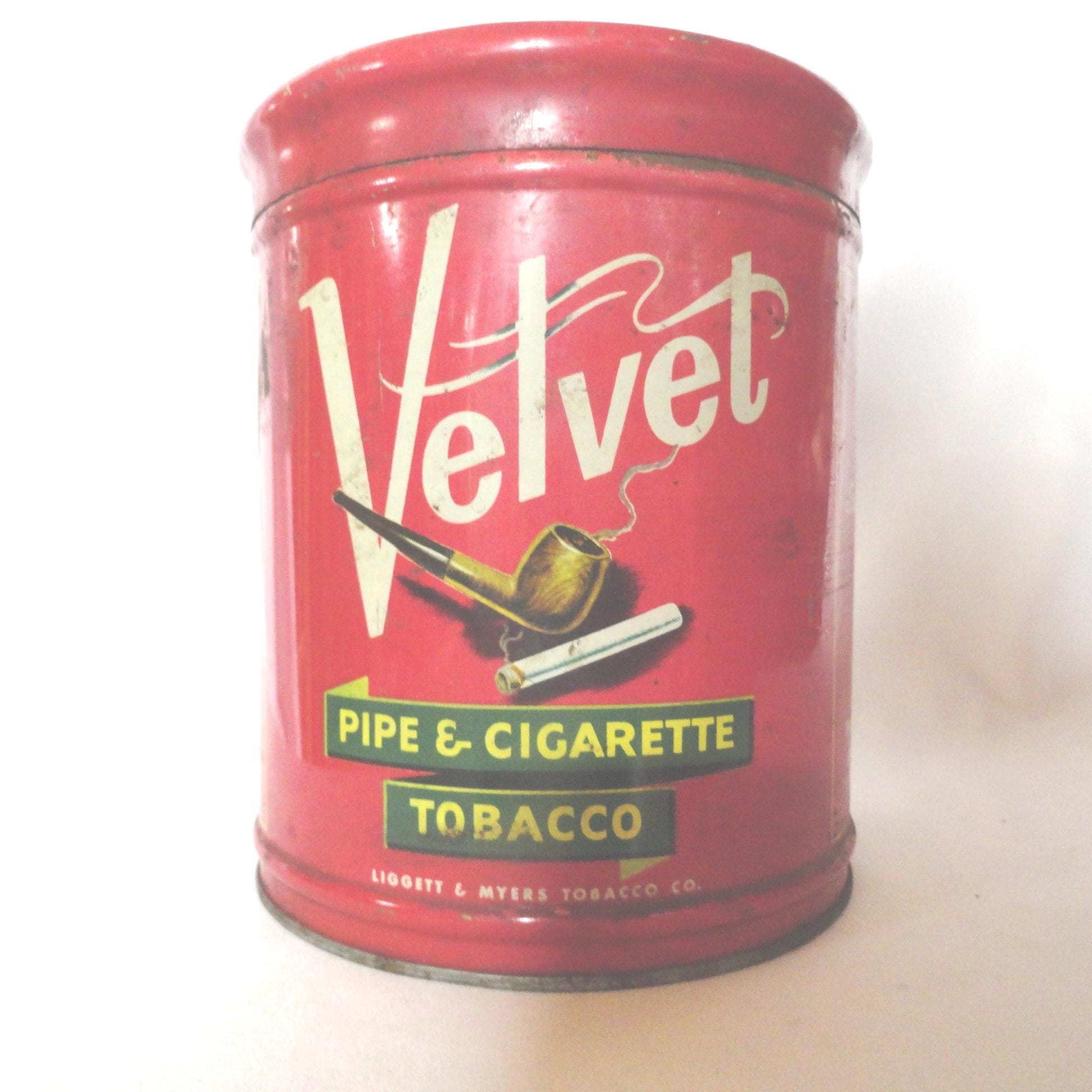 Vintage Velvet Pipe Tobacco Tin, Red, White, Green 1940s-50s
