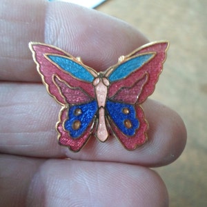 Vintage Women's Small Cloisonne Butterfly Pin Colorful Brooch Gold Tone Blue/Red/Green Insect Ladies Gift Girl's Gift 1970s 1980s image 1