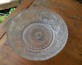 Vintage Clear Glass Small Bowl Pressed Heavy 1950s 1960s Nuts Candy Keys Scalloped Edges
