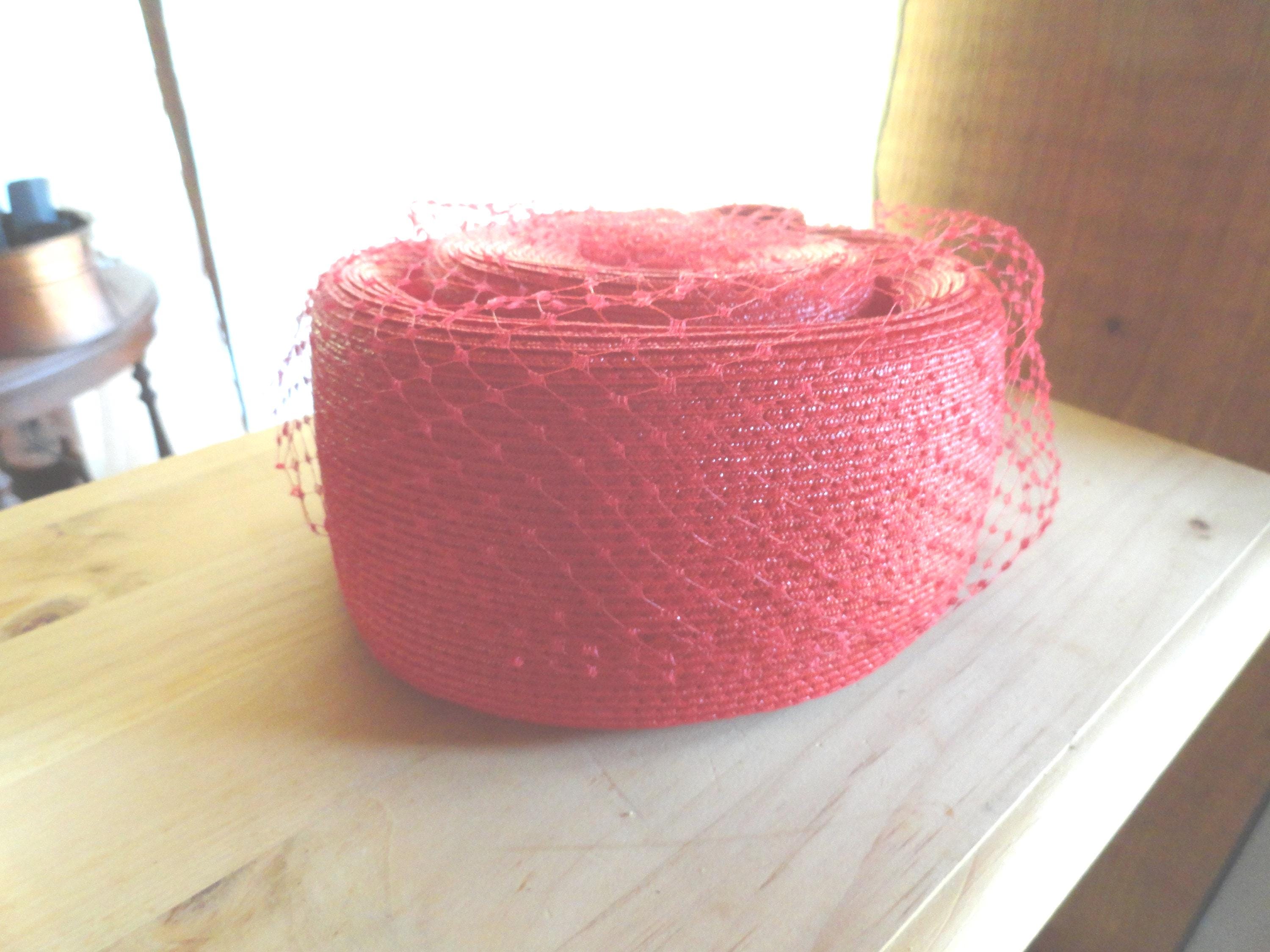 Vintage Red Velvet Hat  with Netting, nice condition for age 1940s Black Straw Hat Velvet Red Navy Blue Ribbon & Veil  main image 3