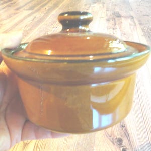 Vintage English Lidded Crock, Church Gresley Pottery, Small Soup Bowl, Chili