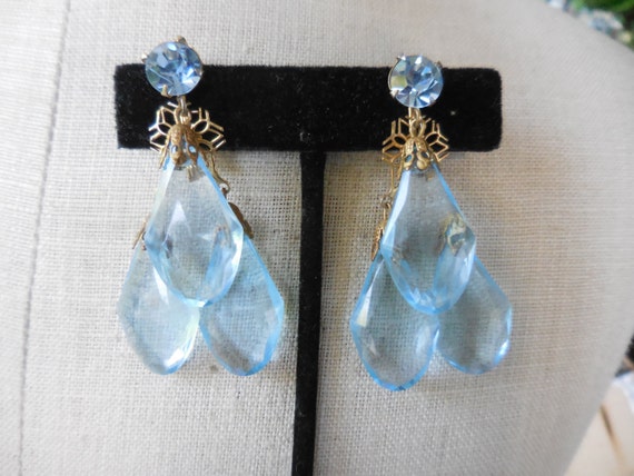 Vintage Women's Light Blue Dangle Glass Rhineston… - image 1