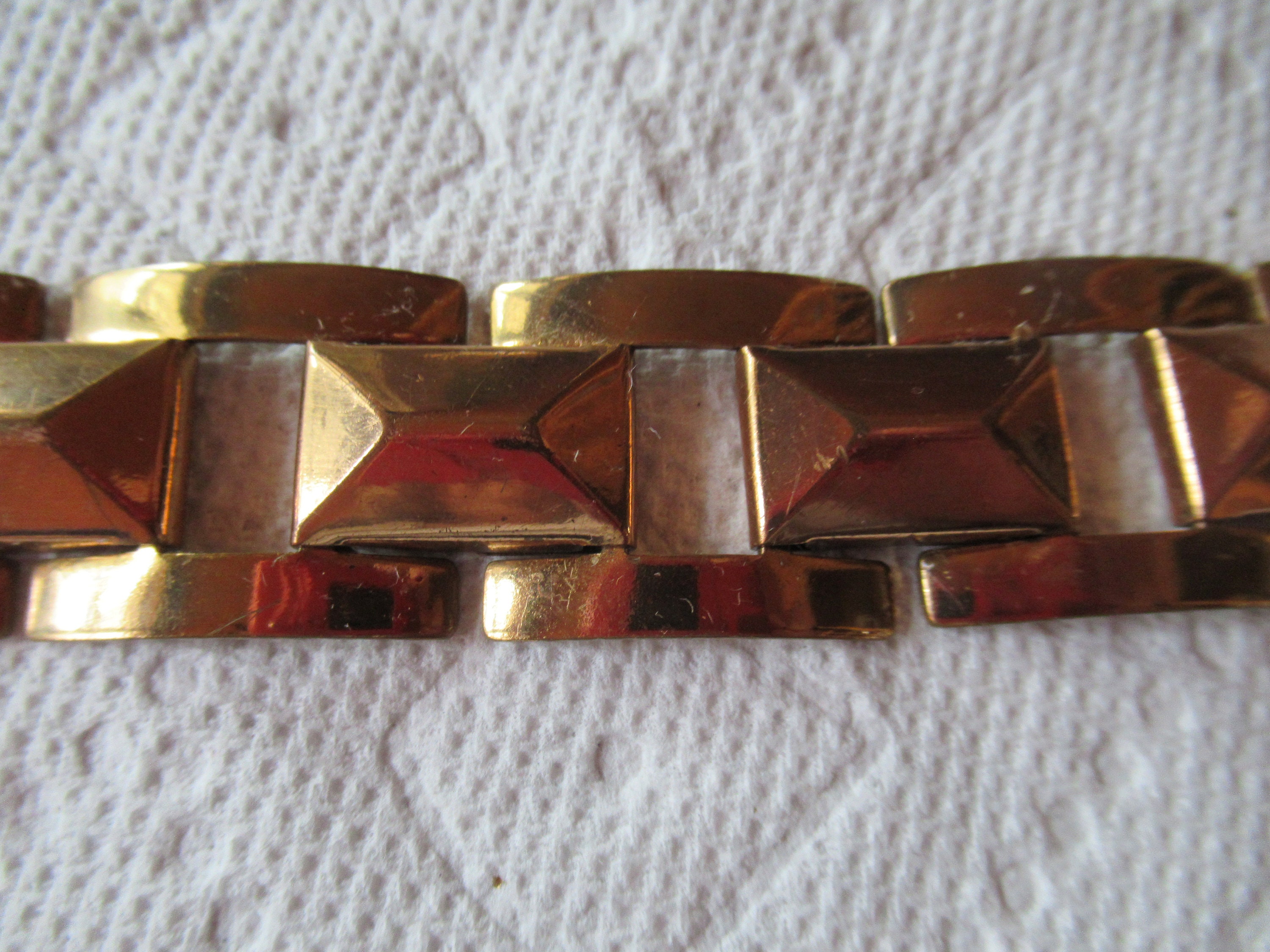 Vintage Copper, Gold Tone Wide Bracelet Metal Large Links