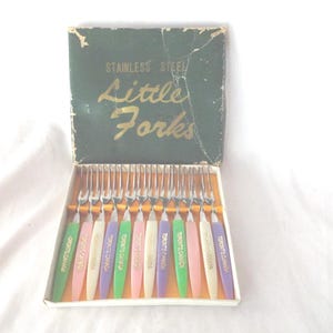 Vintage Little Forks Appetizers Canada Souvenirs Dinner Party Set of 12 4 Different Colors