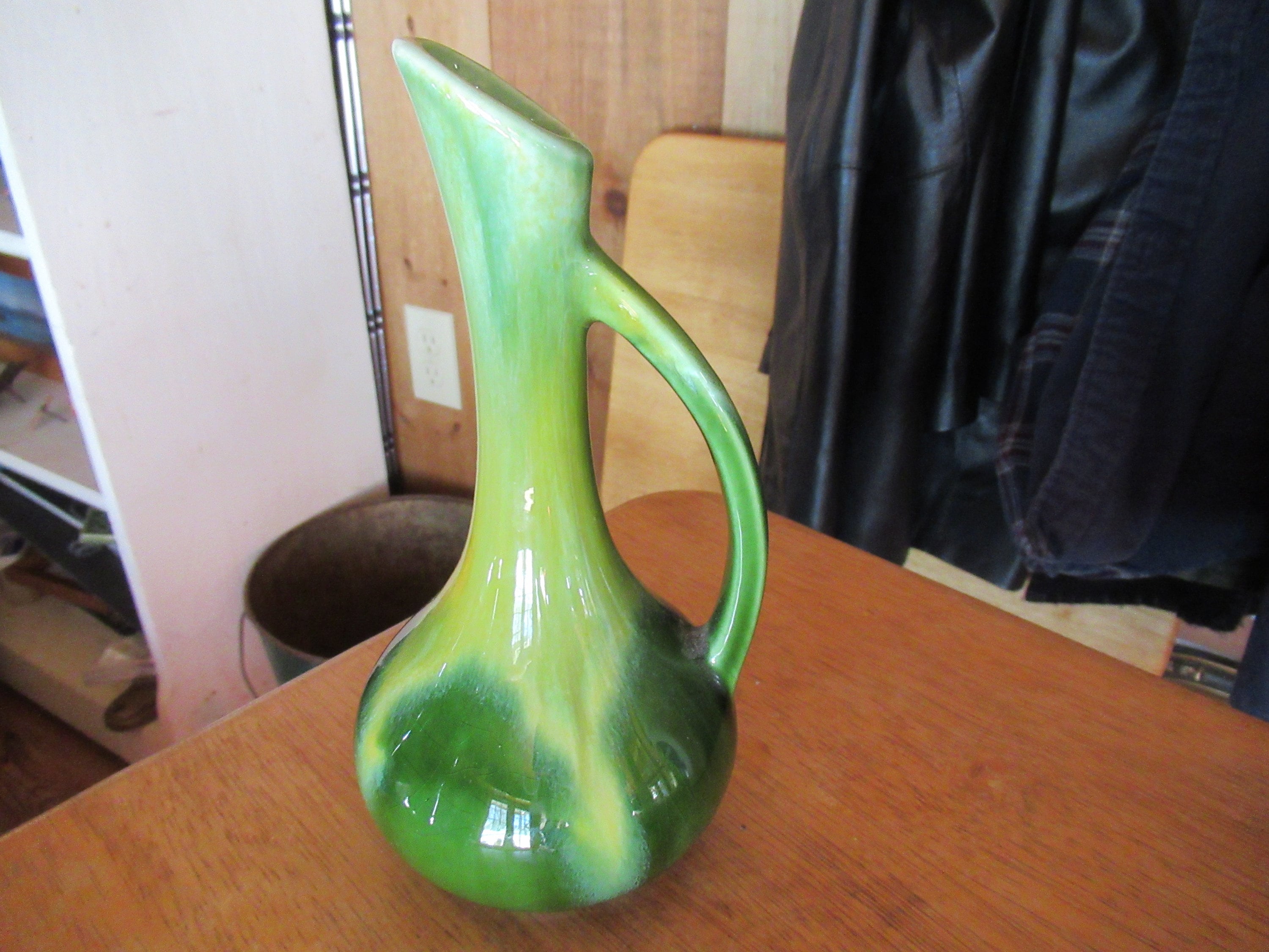 Vintage Royal Haeger Green Pitcher, Pottery, Decorative, Yellow 