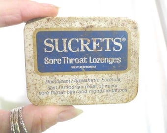 Vintage Sucrets Tin, Antiseptic Throat Lozenges, Rusty, Hinged Bathroom Decor