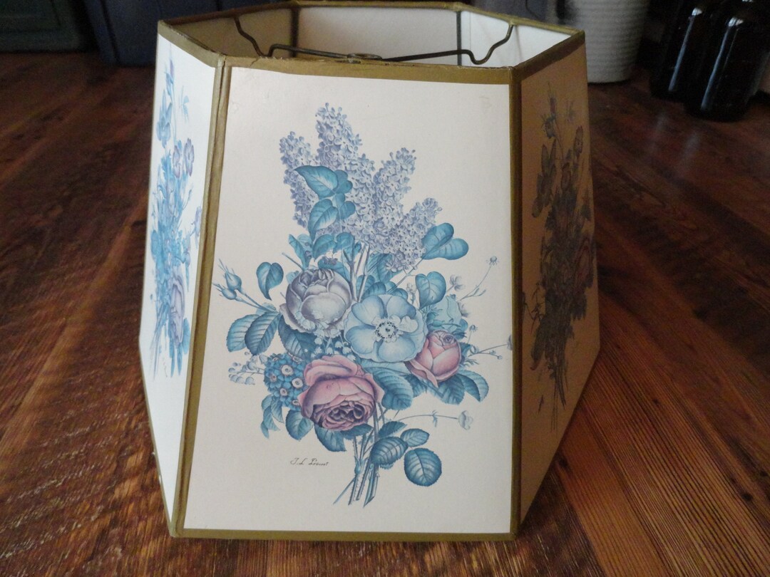Vintage Large Lamp Shade 6 Sided Floral Hexagon Finial Style Farmhouse