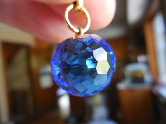 Vintage Key Chain Blue Faceted Crystal Gold Tone … - image 5