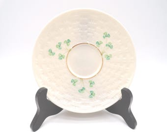 Vintage Belleek Saucer Dish, Replacement, Ireland China with Green Shamrocks, 1950s-60s