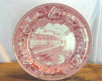 Vintage Red Transferware Plate, Wedgwood, Fort Ticonderoga, N.Y., History