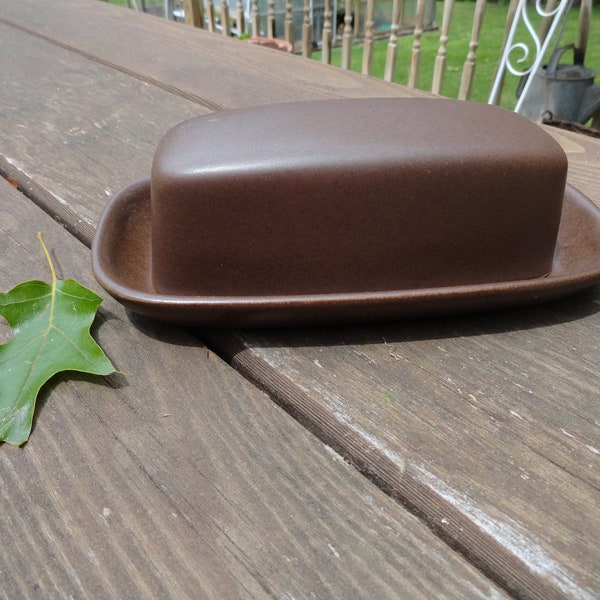 Vintage Langley Pottery Brown Covered Butter Dish Made In England Kitchen Utensil Retro English Made Dining Table 1950s to 1970s