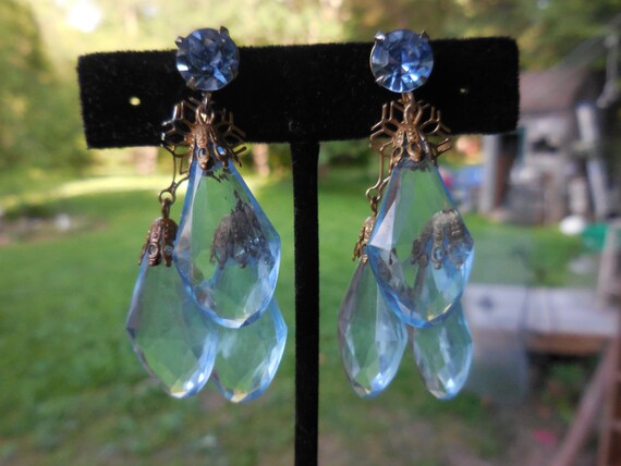 Vintage Women's Light Blue Dangle Glass Rhineston… - image 3