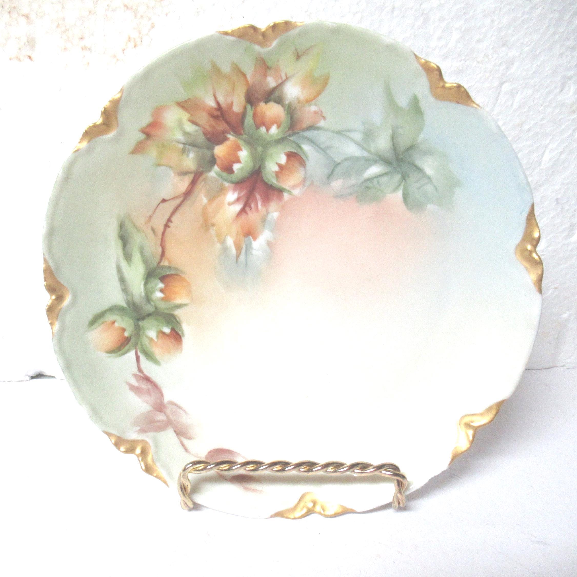 Antique Haviland France Small Porcelain Plate Light Green Gold