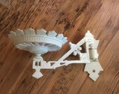 Antique Late 1800s to 1900s Single White Cast Iron Hurricane Kerosene Lamp Sconce Holder Swing Arm Round Wall Mount Hanging Farmhouse