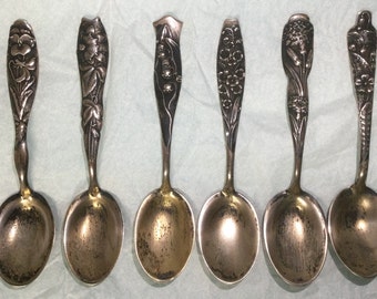 Antique George Shiebler Sterling Silver Flora Pattern 1880s Spoon Florals Collectible Teaspoon Choice Art Nouveau Embossed Flowers (1) Spoon