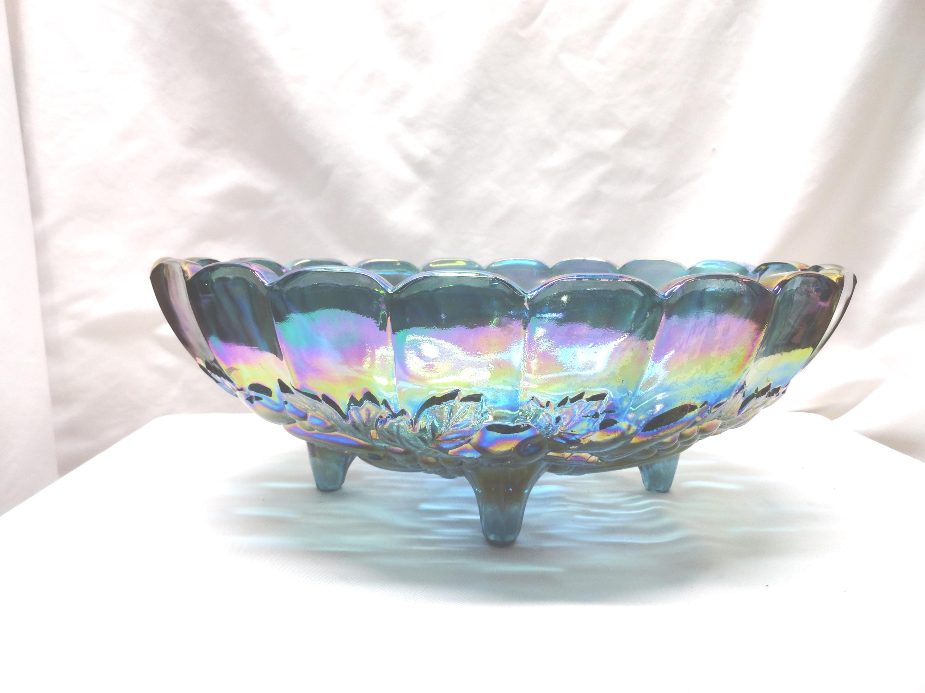 Vintage Indiana Harvest Glass Blue Bowl, Carnival Glass Oval