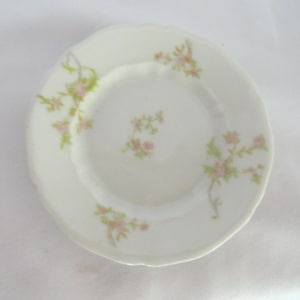 Antique Fraureuth Germany Butter Pat Dish F.C. Saxony Small Pink Flowers Green Leaves German China Dainty Dining Room Decor 1900s