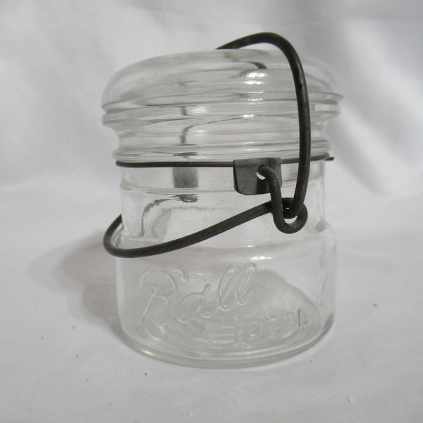 Vintage Clear Glass Ball Ideal Tiny Size Canning Mason Jar Wire Bail Short 1940s 1950s Stubby Clear Glass Storage 1 Cup Half Pint