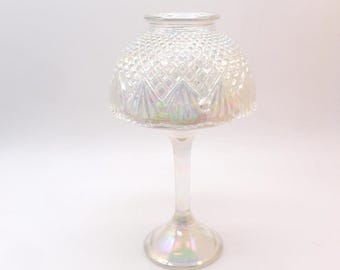 Vintage Iridescent Carnival Glass Fairy Lamp, Pineapple, L E Smith, 1970s-80s