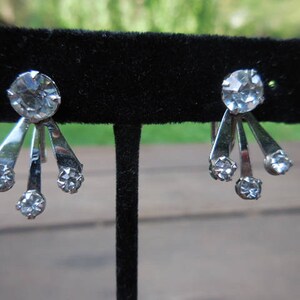 Vintage Women's Silver Tone & Rhinestone Earrings Signed B.N. Small Screw Back Pronged Sparkly Non Pierced Bridal Gift 1950s 1960s image 3