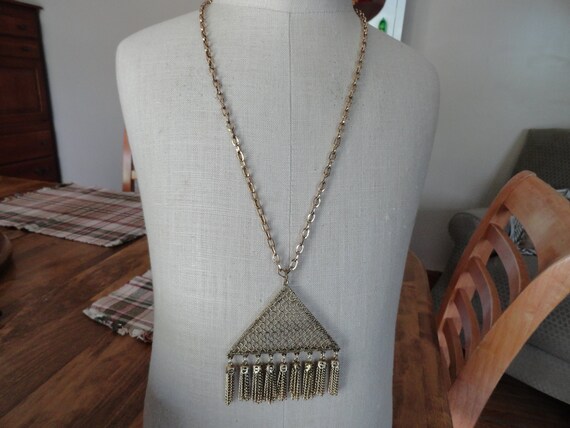 Vintage Women's Multiple Tassel Necklace Triangul… - image 1