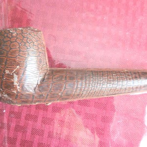 Vintage Leather Straight Pipe Case Brown Austrian For Meerschaum Pipe Alligator Look Satin and Velvet Inside 1950s 1960s Pipe Smoker&#39;s Case