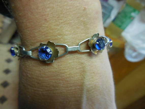 Vintage Women's Sterling Silver Bracelet Blue Pro… - image 6
