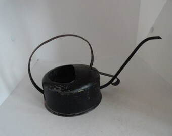 Vintage Black Painted Galvanized Small Metal Watering Can Handle Retro Indoor Plant Waterer House Plants Tiny Garden 1950s to 1970s