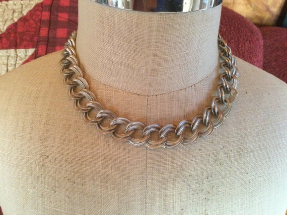 Vintage Women's Double Linked Chain Necklace Silv… - image 1