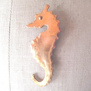 Vintage Seahorse Pin Copper Long Nautical Shiny Women&#39;s Gift 1960s 1970s Sea Ocean