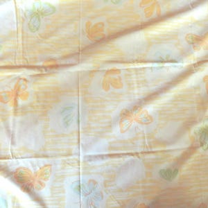 Vintage Yellow Twin Flat Sheet with Butterfly Print, 1970s Retro